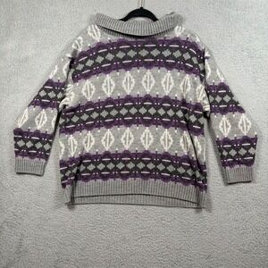 Aileen Vintage 90s Geometric Fair Isle Turtleneck Sweater Gray Womens L Made USA